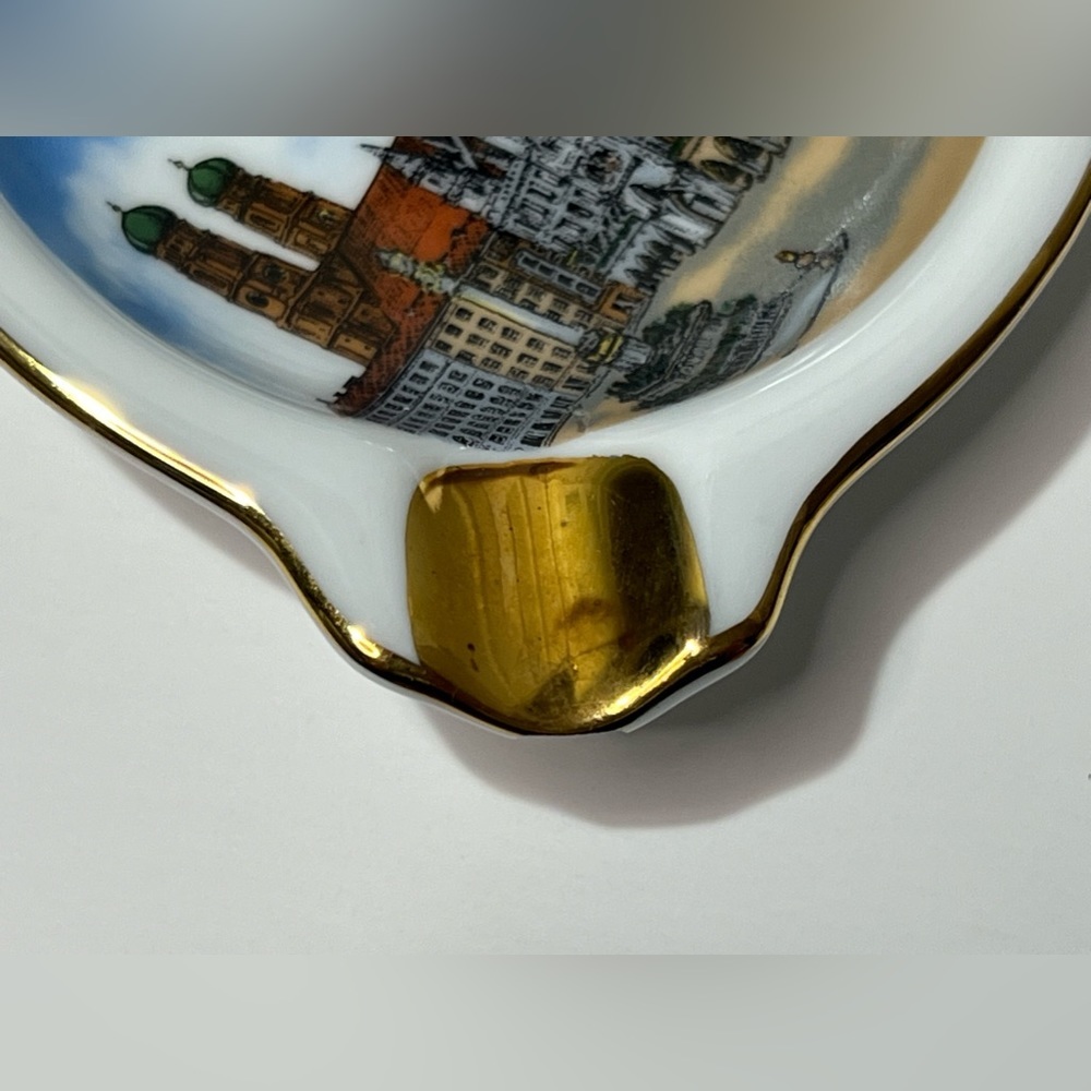 VTG Porcelain Ashtray Munchen Bavaria Germany Theo Kuhn Butgwinbheim Gold Rim - Picture 5 of 12